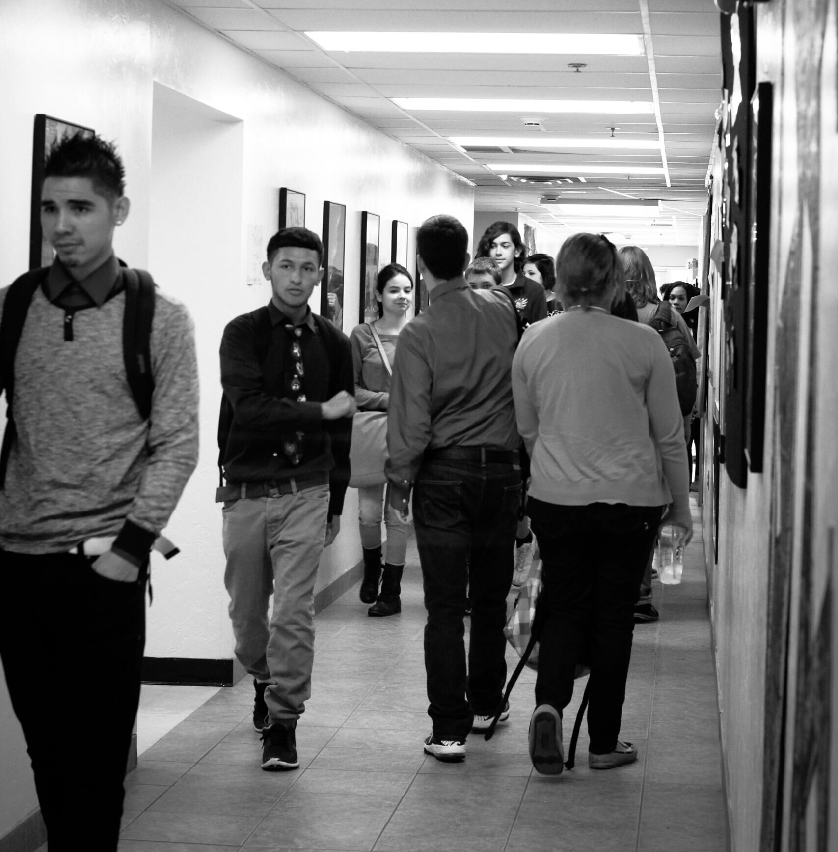 crowded hallway full of students at passing time at Edge High School tuition-free charter school